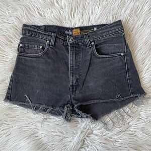 Levi’s Silvertab High Rise Cut Off Straight Narrow Black Vintage Denim Shorts 27